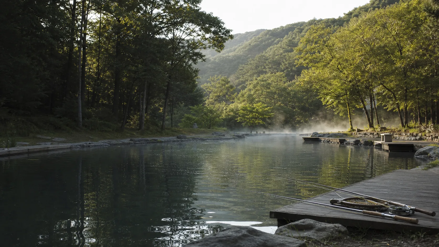 Area trout pond and fishing tackle
